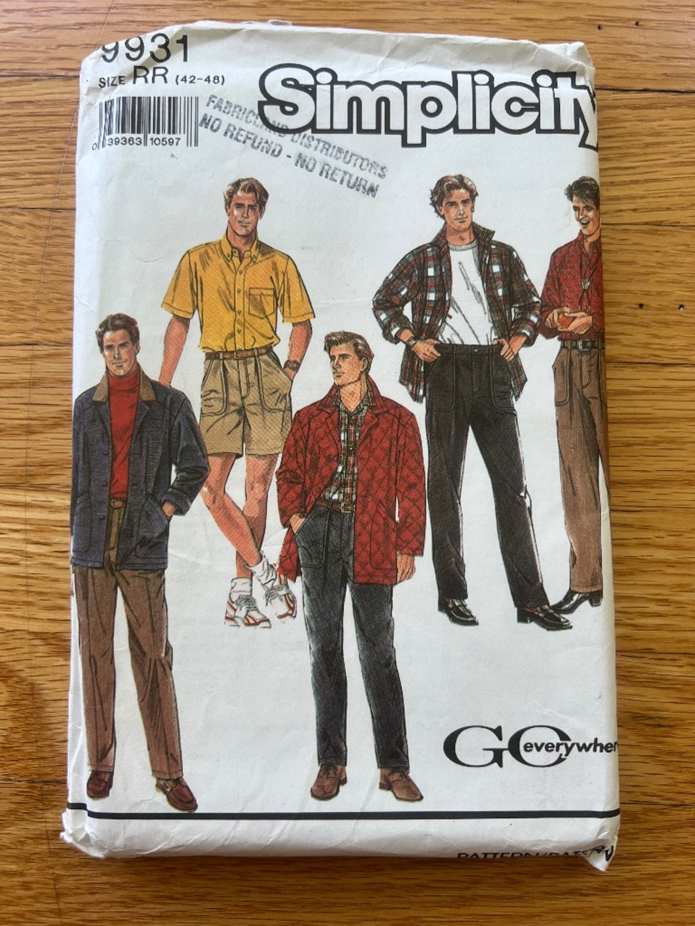 Vtg 90s Mens Pants Shorts Shirt Jacket Sewing Pattern Size 42-48 Simplicity 9931